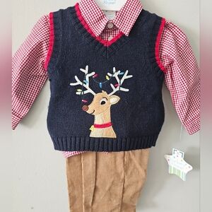 Boys 3 Piece Christmas Sweater Outfit Size 6-9 Months